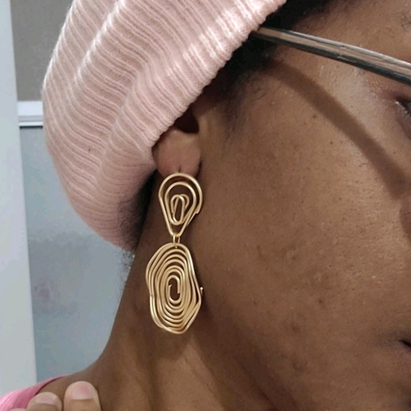 Women's Gold abstract maximalist twist spiral boho big statement earrings new - Picture 5 of 9